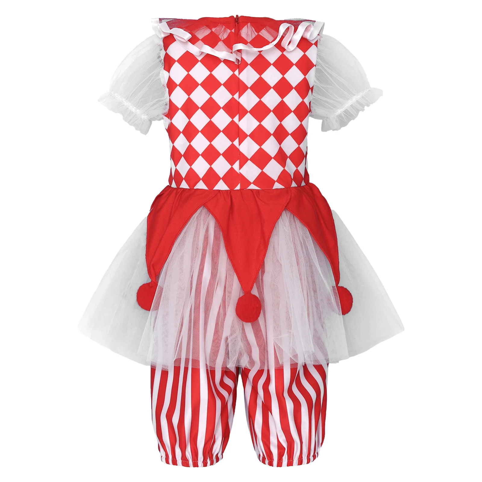 Baby Girls Short Sleeve Zipper Mesh Circus Clown Skirted Jumpsuit Halloween Carnival Joker Cosplay Costume Photography Clothes