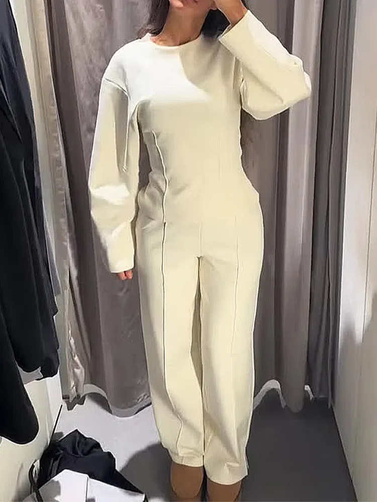 HH-Conjunto de 2 piezas adelgazante para mujer, Top de manga larga con cuello redondo de tela de doble cara y pantalones largos informales elásticos elegantes, nueva moda