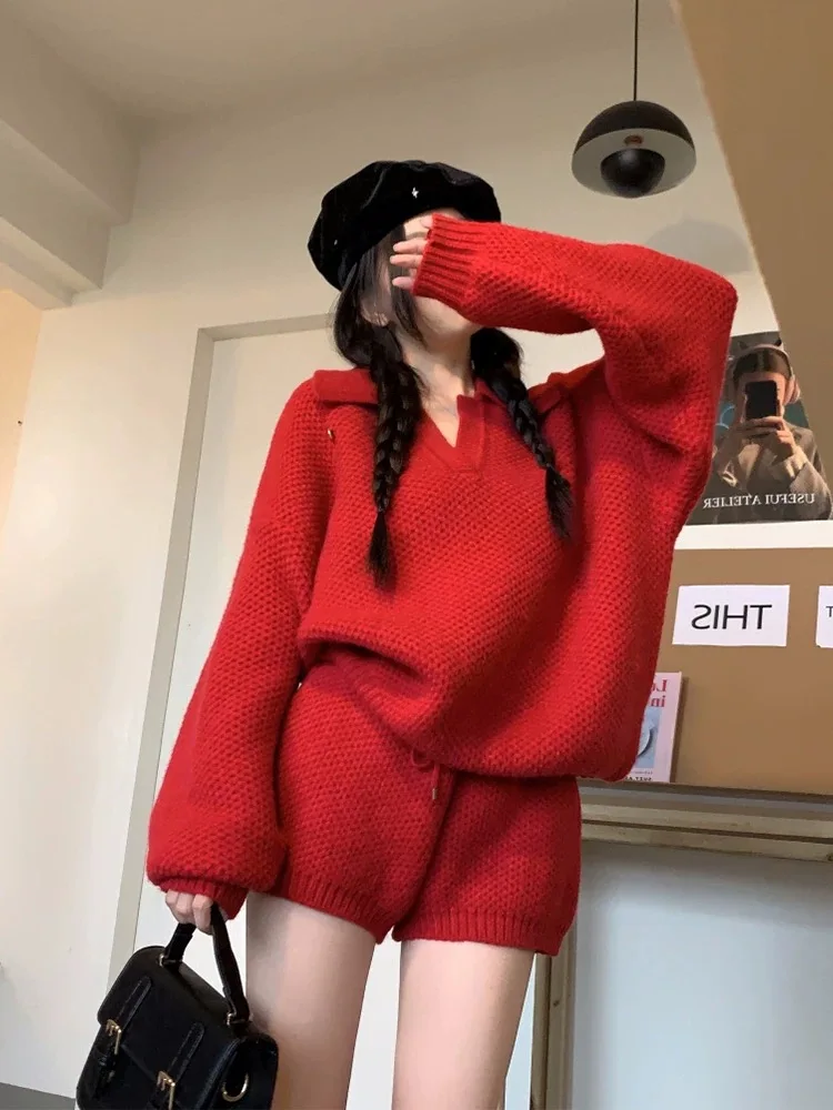 2024 autumn winter conjuntos femininos elegante Shorts Two Piece Set Women y2k pullovers Sweater Knitwear Outfits pant sets