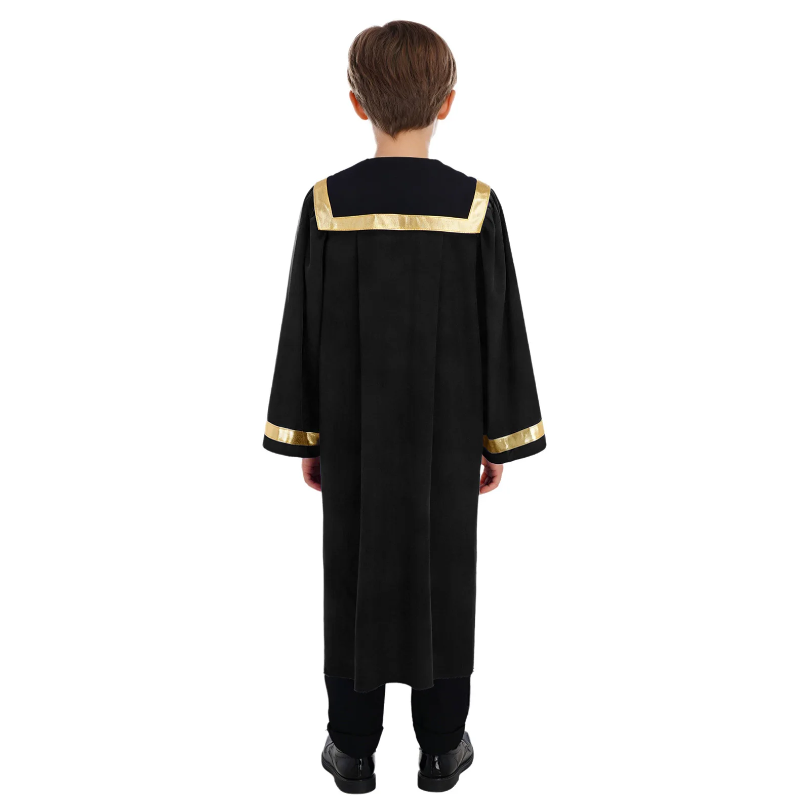 

Boys Girls Choir Church Praise Robe Liturgical Worship Dance Dress Long Sleeve Zipper Metallic Gown Halloween Cosplay Costume