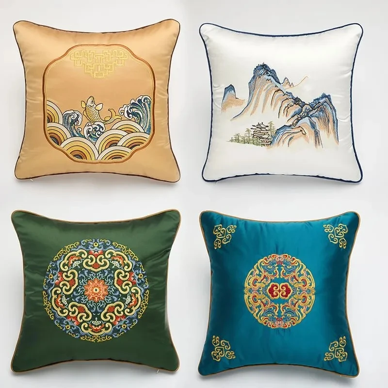 

Chinese-style Satin Embroidered Pillowcase Redwood Sofa Large Cushion Cover