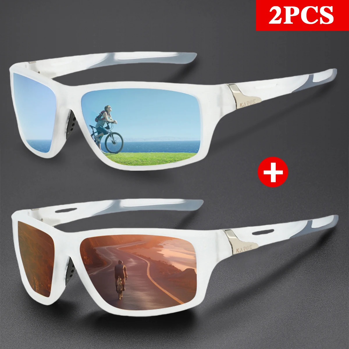 KAROS 2Pcs/Set Outdoor Polarized Sunglasses Men Women Golf Tennis Sports UV400 Protection Hiking Camping Eyewear YZ2012
