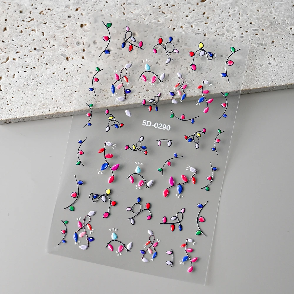 1枚入り 5D エンボス加工 クリスマスライト ネイルアートステッカー ホリデーネイルデカール ネオン＆パステルカラー お祝い DIY ネイル用品