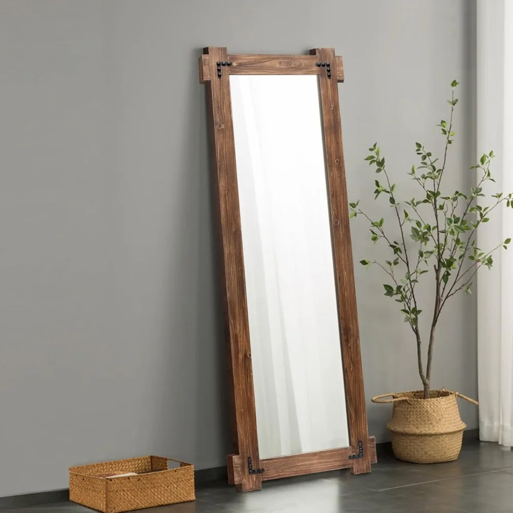 Rustic full-length mirror, decorative vertical tilt hanging mirror large frame wall mirror, suitable for living room bedroom