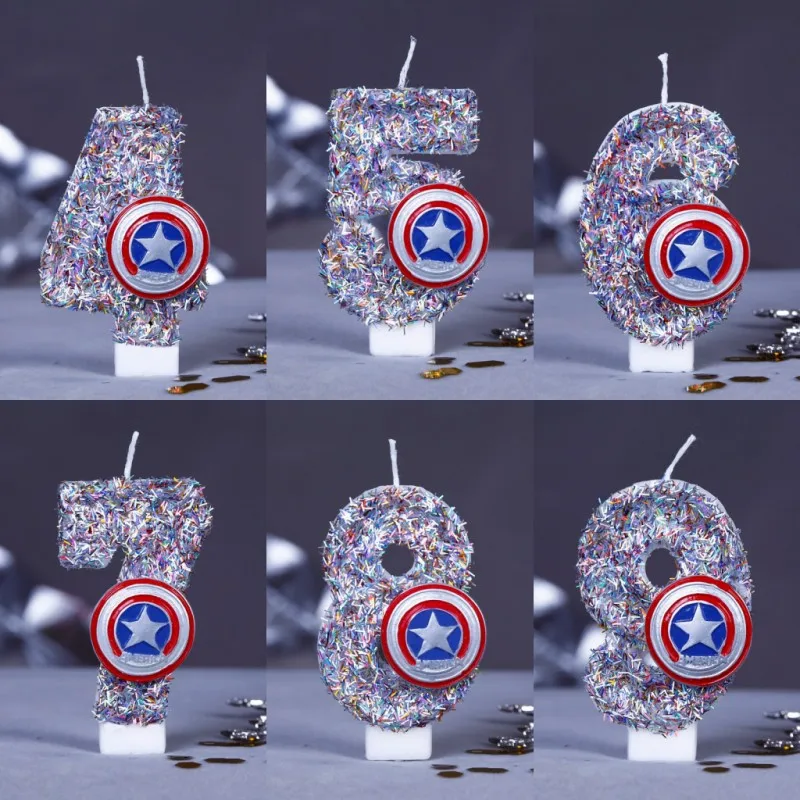 

0-9 Children's Birthday Cake Decorative Candles Boy Captain America Number Theme Party Supplies US Stock Creative Candles DIY