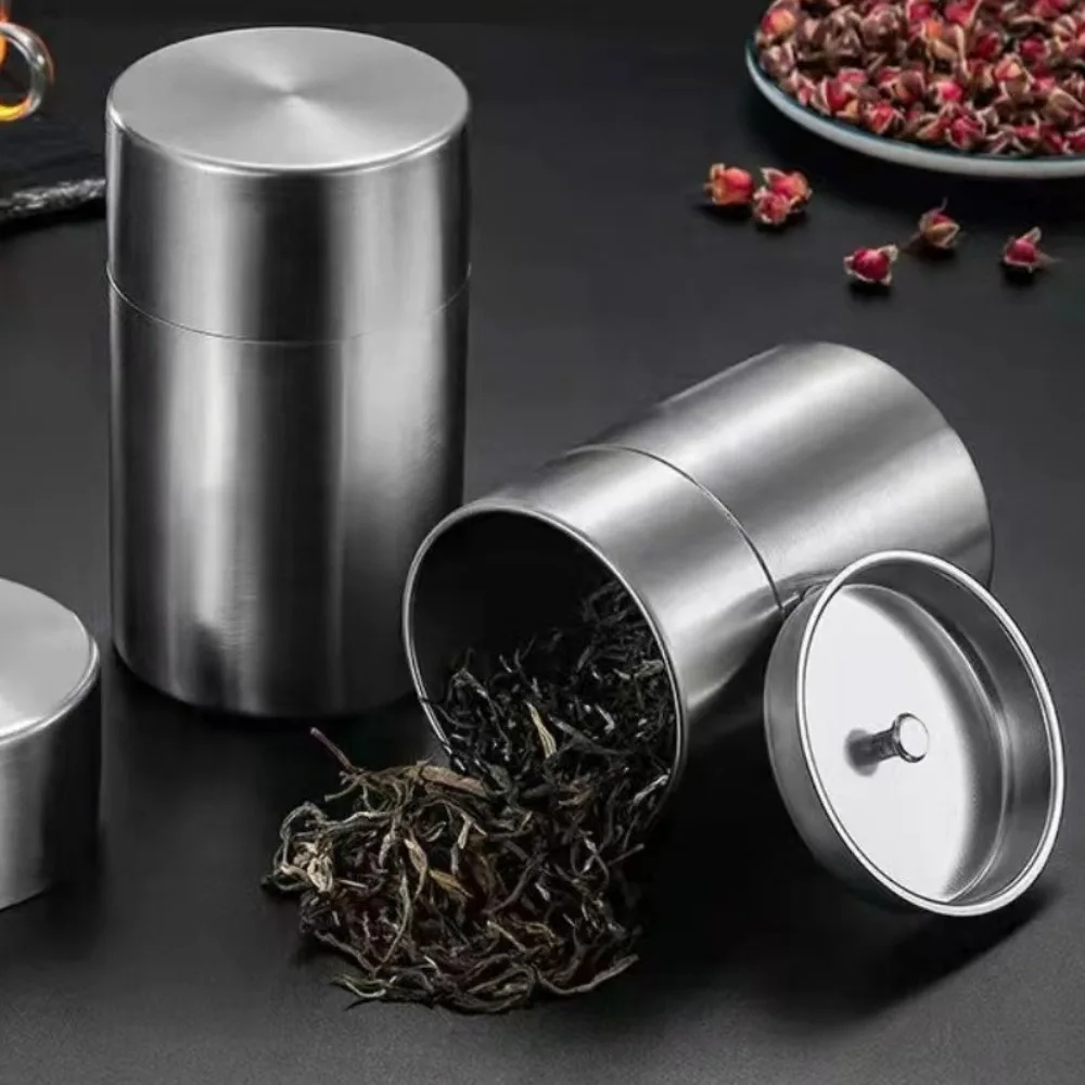 

Kitchen Containers Portable Tea Caddies 304 Stainless Steel Sealed Tea Sealed Jar Mini Silver Tea Packaging Cans Travel