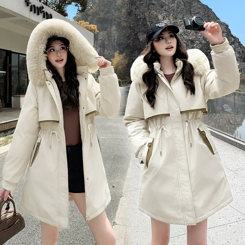 

Зимняя женская парка: функциональная, с покрытием, без воротника, с диагональной шнуровкой, круглой формы, теплая, трендовая