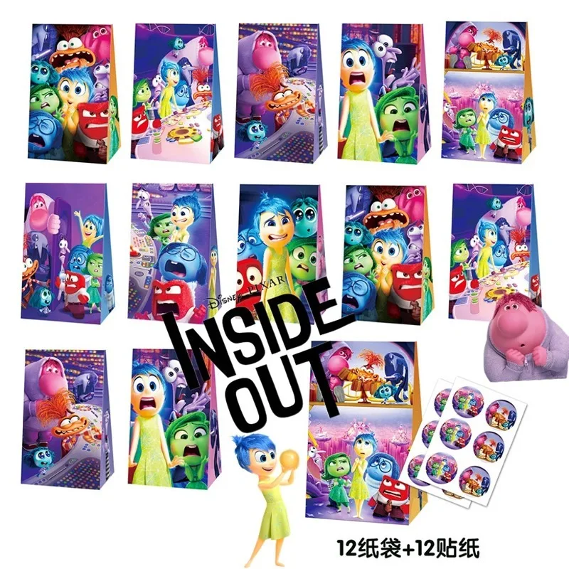 

12pcs Inside Out 2 Candy Bags Anime Figures Joy Sadness Anger Disgust Decorative Paper Gift Bags for Children's Birthday Party