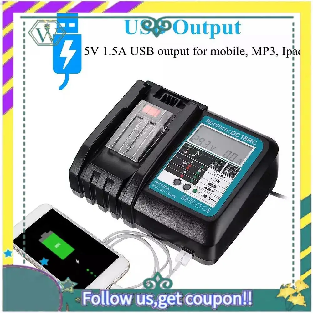 

NEW Li- Battery Charger With Display 3A Charging Current For 14.4V 18V Bl1830 Bl1430 Dc18rc Dc18ra Charge -US Plug