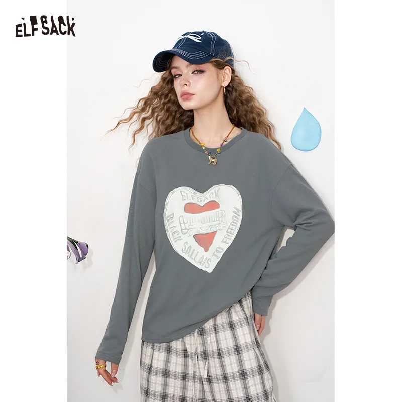 ELFSACK 2025 Inverno Nuovi Arrivi Minimalista Casual Solid Heart Graphic Girocollo Pullover T-shirt per le donne