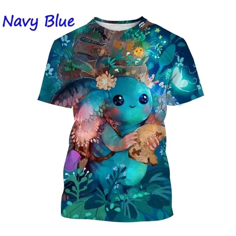 T-shirt unisexe à col rond avec impression 3D Axolotl Anime, personnalité, créatif, confortable, mode animale, rue, chaud, savoir, nouveau