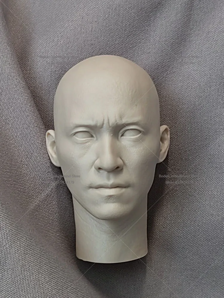 Unpainted DIY 1/6 Scale Male Soldier Stephen Chow White Model Head Chinese Actors Head Carving For 12Inch Action Figure Doll
