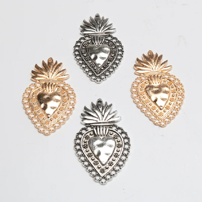 10pcs Mixed Mexican Sacred Heart Alloy Pendant Retro Necklace Earrings Metal Accessories DIY Charm Jewelry Crafts Making A770