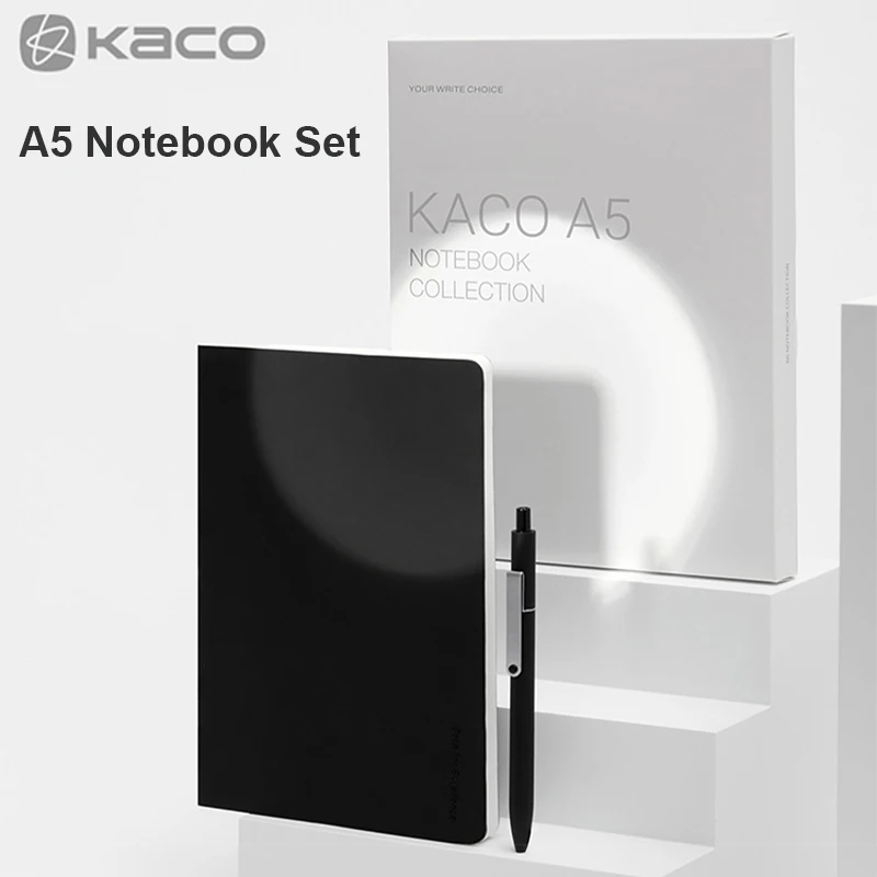 KACO A5 Notebook Set, PU Textured Cover Simple Business Gift Box, 80g Dowling Paper Non-blotting Ink for Graffiti/Meeting Notes