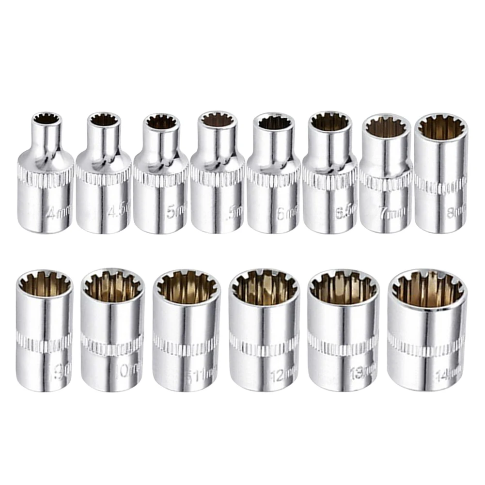 1x 12 Point Socket Bit 1/4 Square Drive Mirror Short Head For Ratchet Wrench 4/4.5/5/5.5/6/7/9/10/11/12/13/14mm Replace Tool