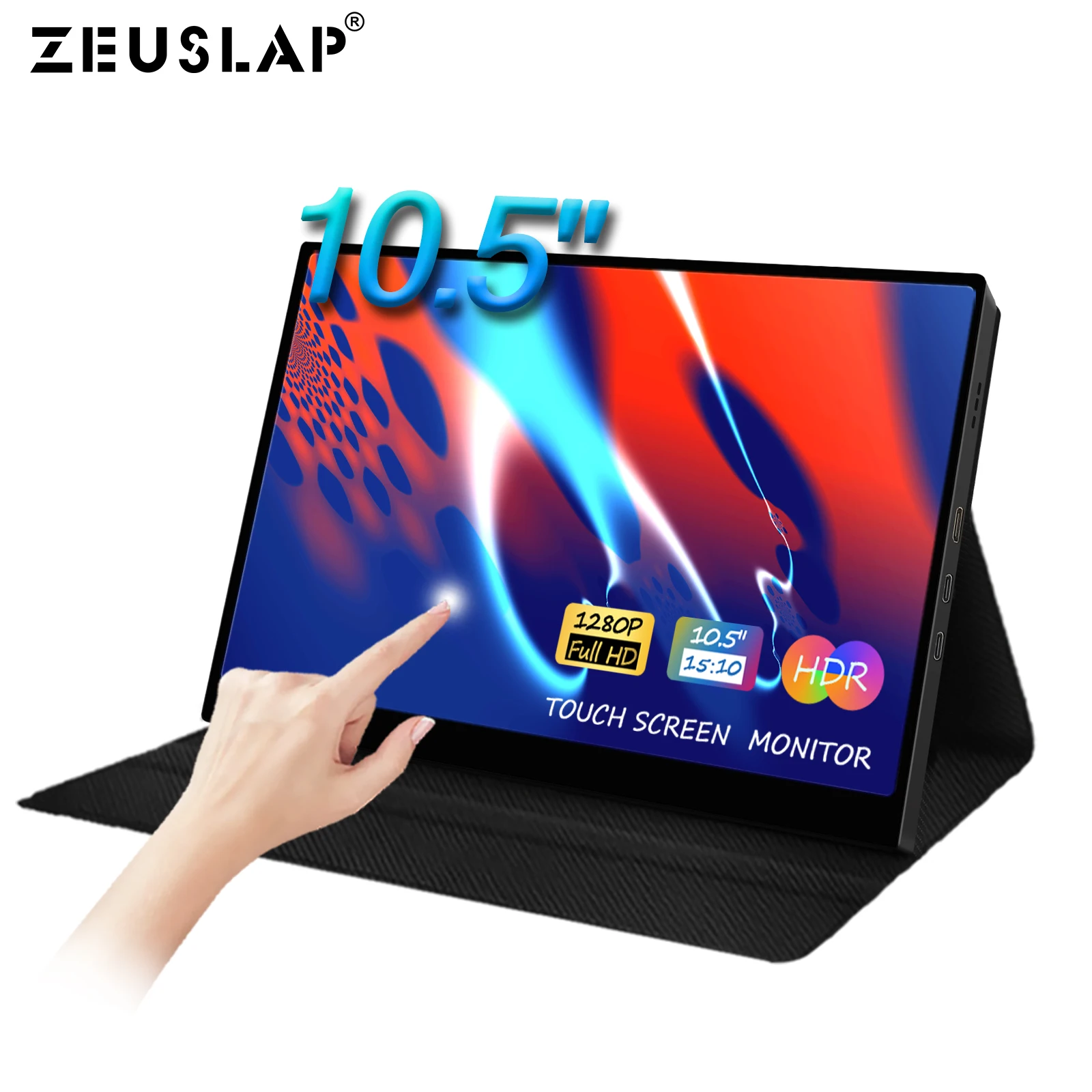 ZEUSLAP Touch Portable Monitor 100% Adobe RGB 10.5 inch 1920*1280 Display with Headphone Port for Laptop Mini PC Switch PS4 Xbox