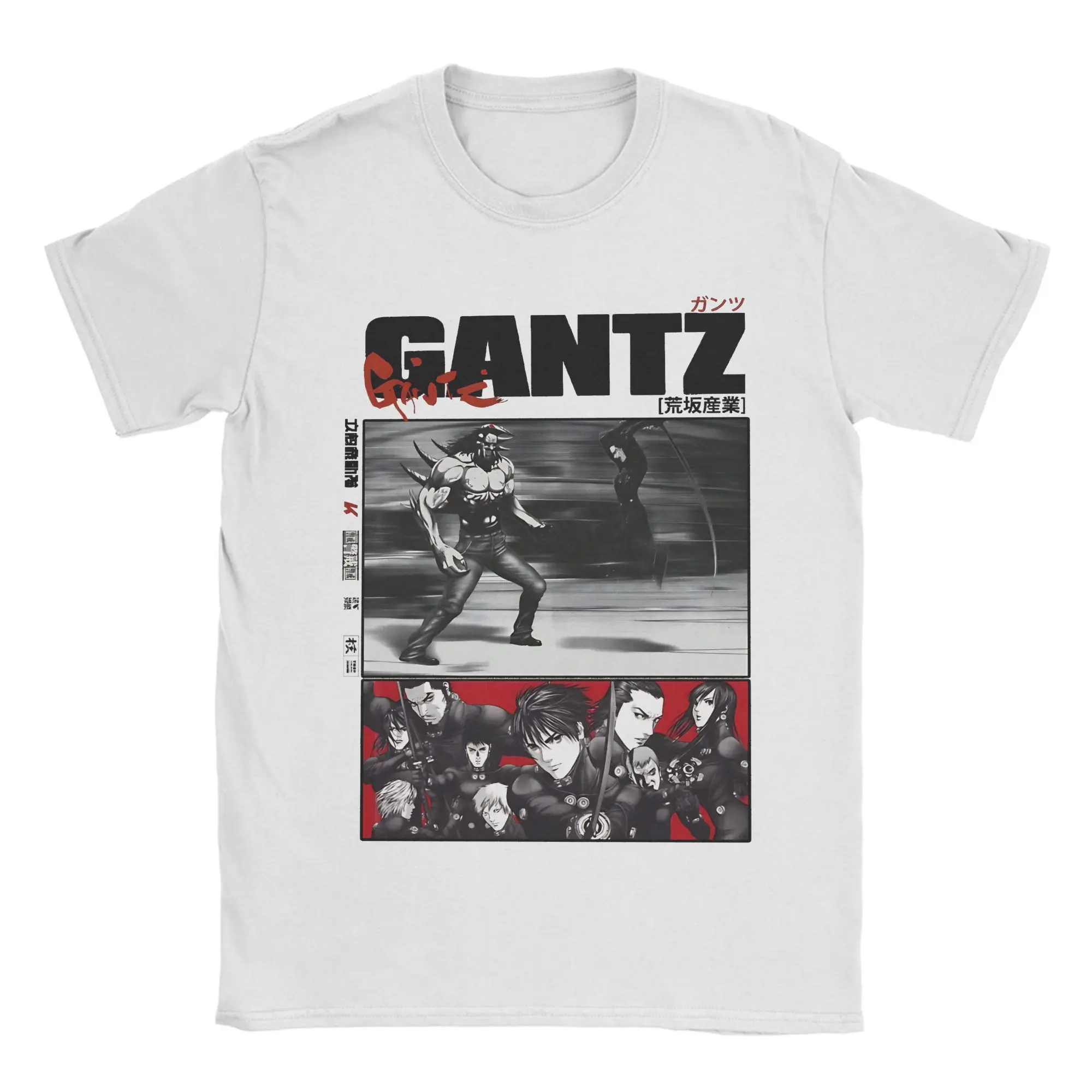Vintage GANTZ, ANIME BLACK,WHITE and RED T-Shirts Men Crew Neck 