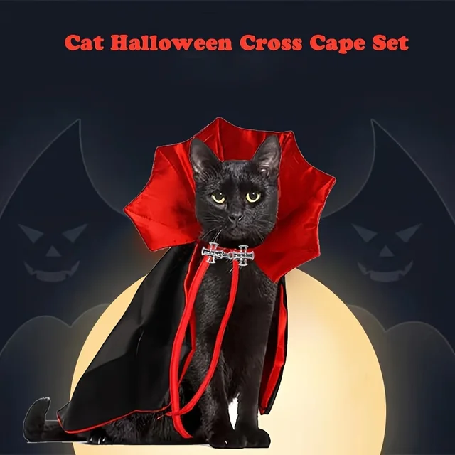 Upiorny Halloweenowy wampir Couture dla kotów Idealne przyjęcia i festiwale Halloween Płaszcz Kapelusz Festiwalowy zestaw Ubieranki dla zwierząt domowych