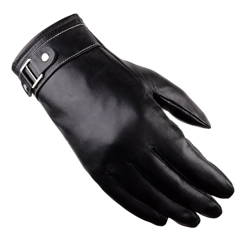 

1 Pair High Quality Full Finger Black Riding Gloves Men Real Sheep Leather Glove Winter Warm Gloves Fashion Slim Wrist Driving