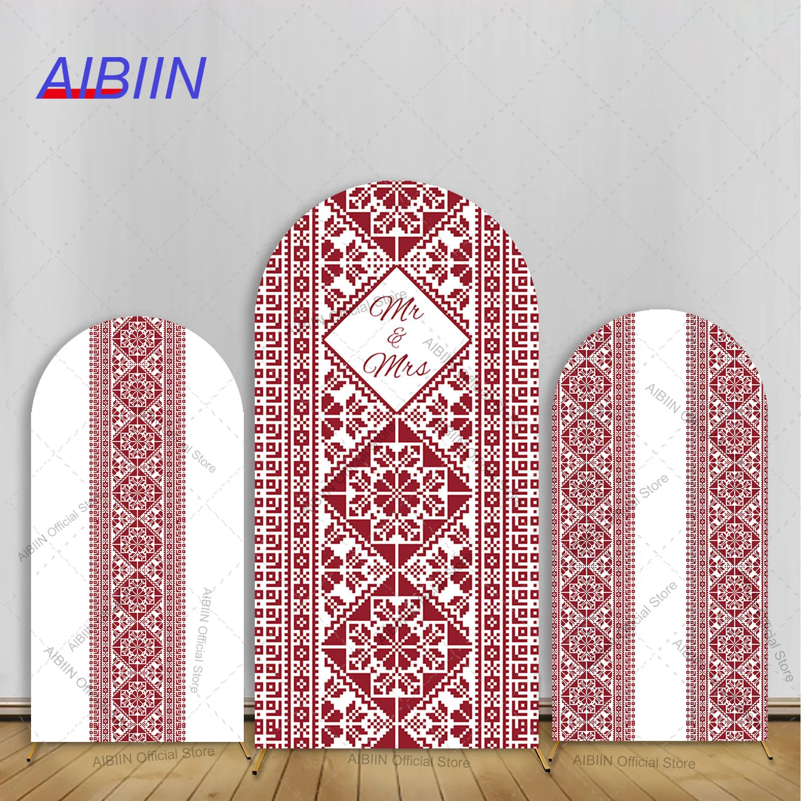 Burgundy Bohemian Mr & Mrs Wedding Arch Backdrop Cover Henna Traditional Embroidery Bride Party Decor Background