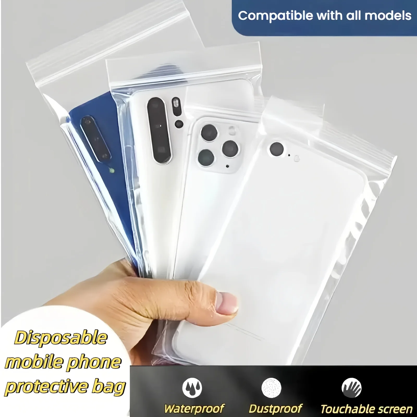 Transparent Waterproof Phone Covers Protector Pouch Bags Disposable Protective Bag for All Phones-Touch Screen Compatible
