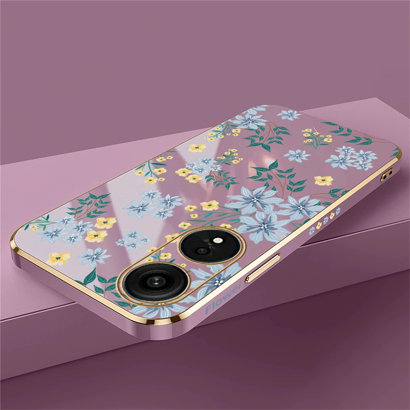 A98 Plating Silicone Case For OPPO A94 A38 A58 A78 A59 A39 A71 A37 Shockproof Flowers Pattern Phone Cover Funda