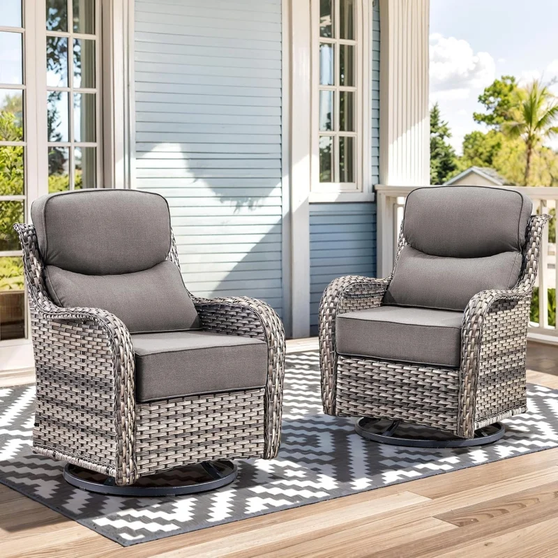 

2-Piece Swivel Rocker Patio Chairs with Side Table, 6 Thick Cushions Outdoor Furniture Set Porch & Deck