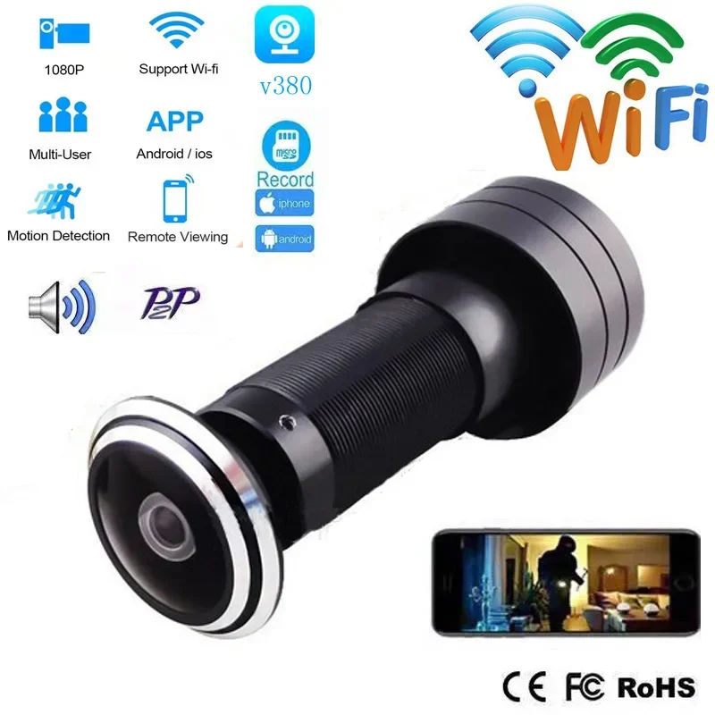 V380 Door Eye Hole Security 3MP HD  1.7mm Lens Wide Angle FishEye CCTV Network Mini Peephole Door WifI  Camera P2P ONVIF