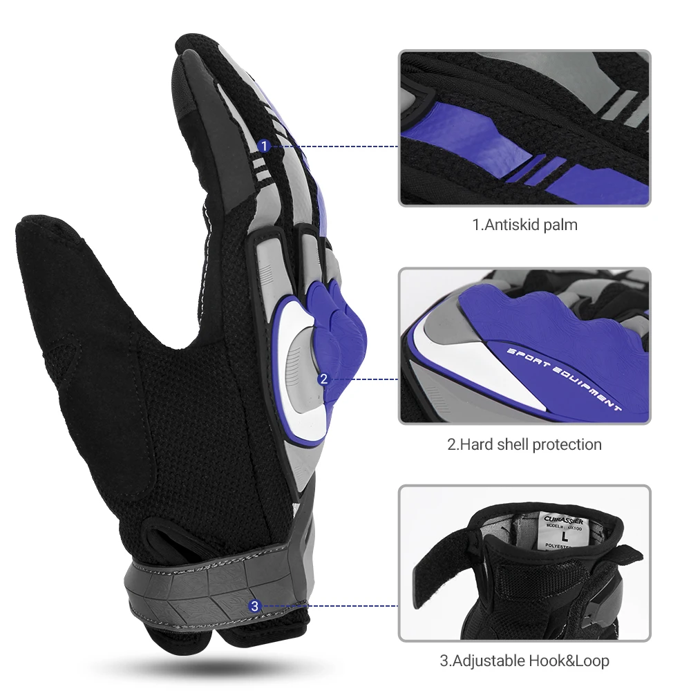 Blue Motorcycle Gloves Touch Screen Biker Motorcyclist Breathable Motocross Fall Protection Men\'s Cycling Bicycle Guantes Moto