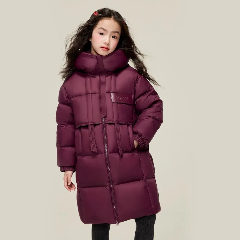 Kids Girls Winter Long Puffer Coat Hooded Warm Thick Down Alternative Jacket Casual Outerwear For 4-14 Years Old A5111