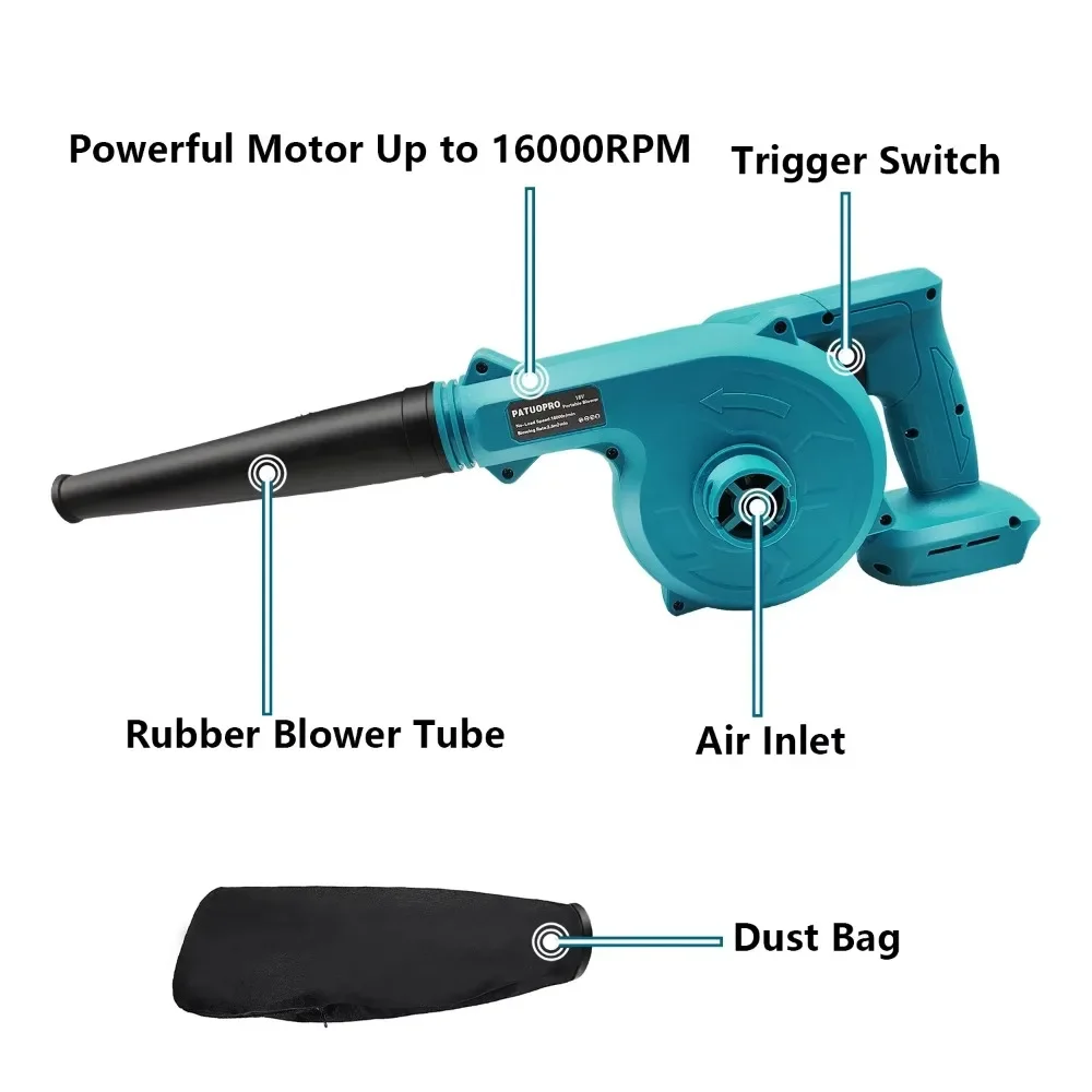 19000RPM Rechargeable Cordless Leaf Blower For Computer Dust Collector Dust Snow Blowing Hand Power Tools For Makita 18V Battery