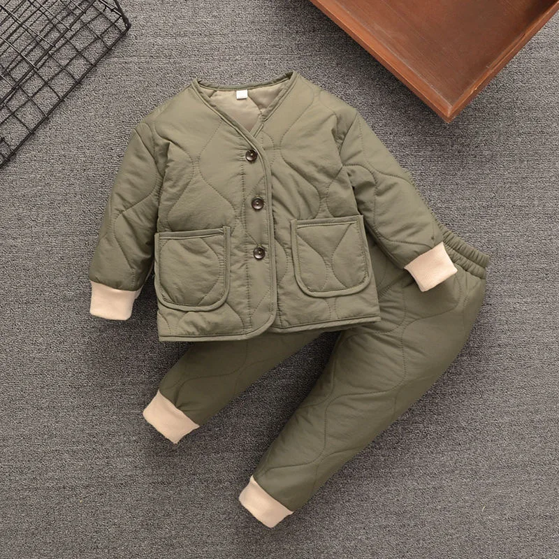 Boys Girsl Winter Padded Jacket Suit Clothes Baby Outfit Set Coat Children\'s Outerwear Quilted Jacket Tops +Pants 2PC 0-6Yeas