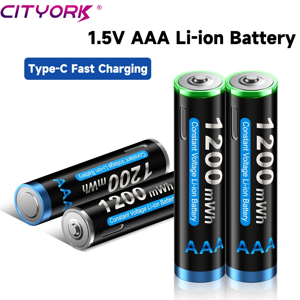 CITYORK 1.5V AAA Rechargeable Lithium Battery 1.5V 3A AAA Type-C Charging Li Ion Batteries With USB Cable For Remote Control