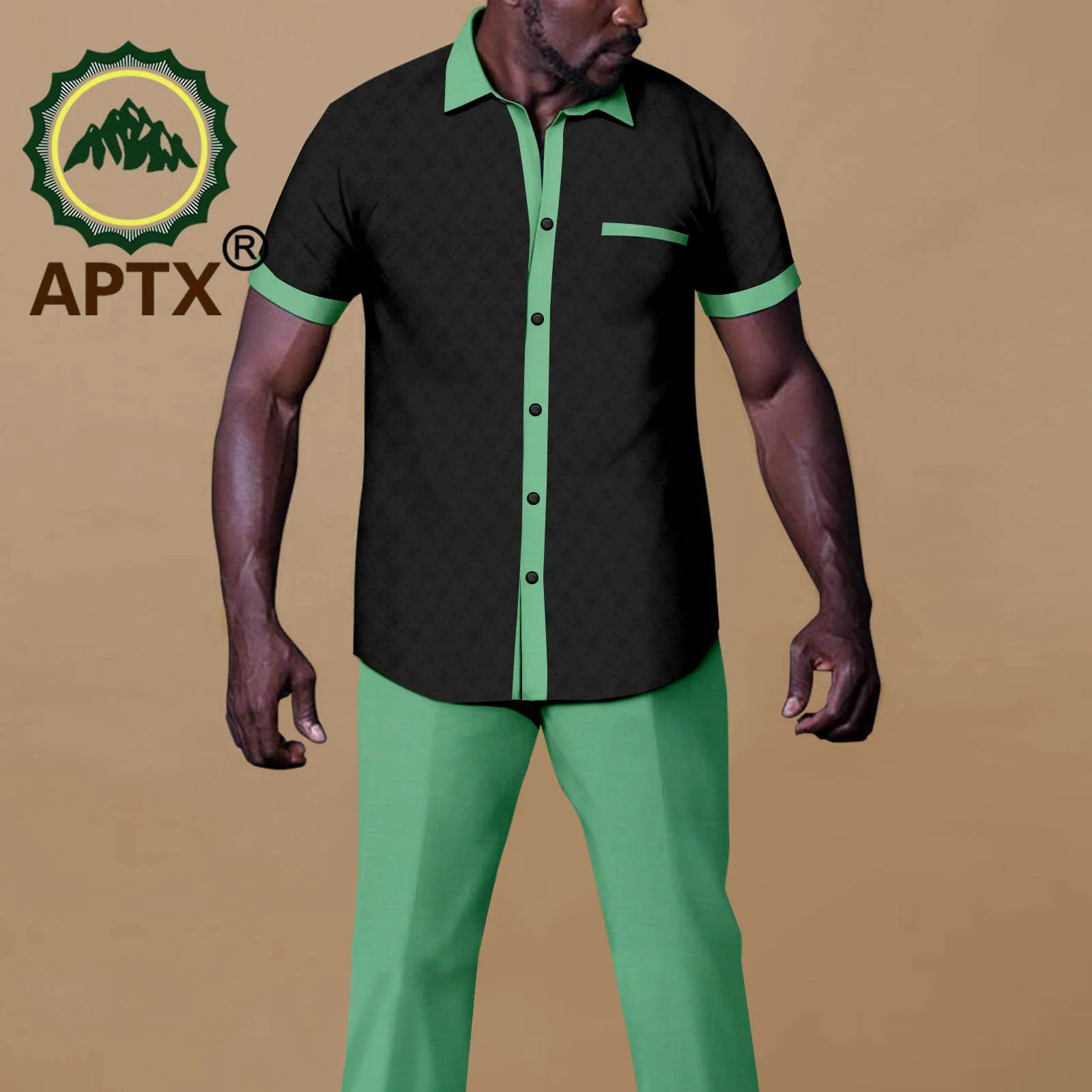 African Print Men's Suit Short Sleeve Single Breasted Shirt And Trousers Two Piece Casual Party Wear A2216089