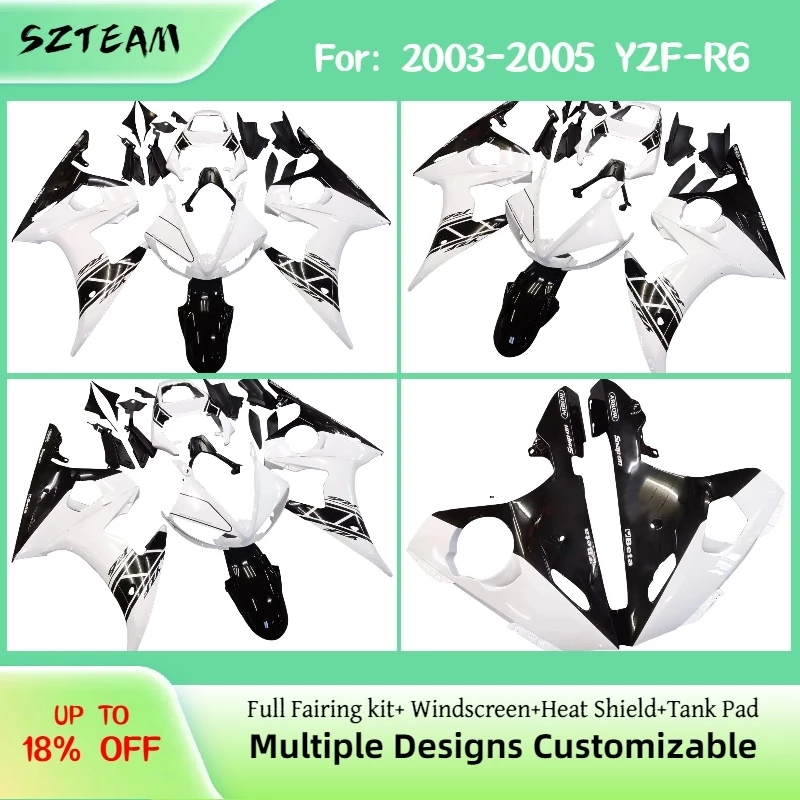 

For YAMAHA YZF-R6 2003 2004 2005 Lightweight Motorcycle Body Panel Fairings YZF R6 03 04 05 White Black Injection Fairing Kit