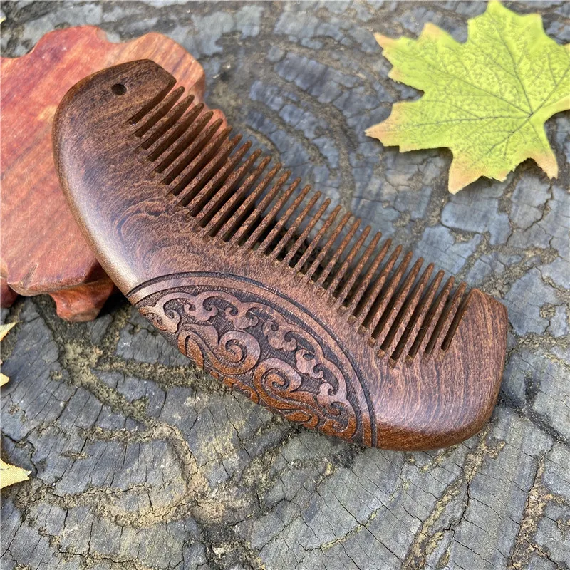 Luxury Sandalwood Anti-screw Massage Hair Brush Comb Children Double-sided Carve Flower Wooden Activity Gym Untangling Things