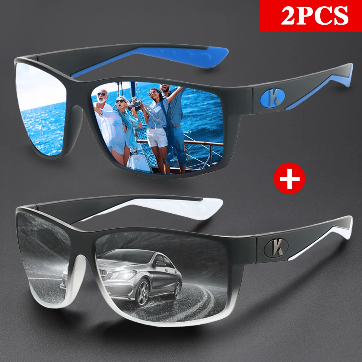 

2025 Brand Design Polarized Sunglasses for Men 2PCS Sports Rectangular Sunglasses Men's Cycling Glasses UV400 Eyewear