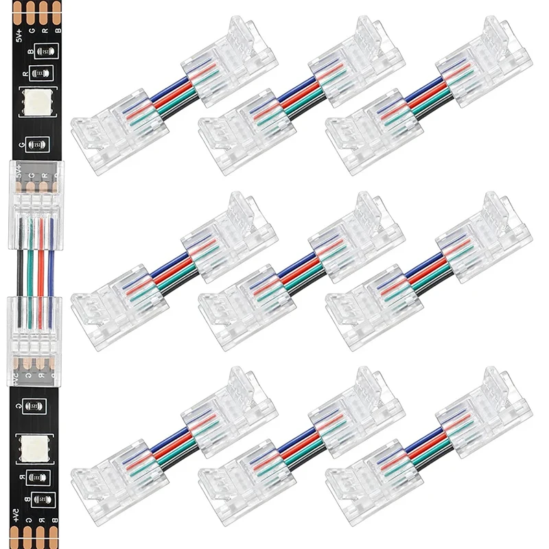 5/8/10mm 2Pin 3Pin 4Pin COB/SMD LED Light Strip Transparent Solderless Hat Connector L-Shaped Crystal Buckle Connectors