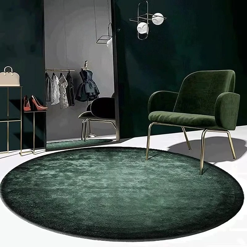 Modern Minimalist Green Round Rug – Light Luxury Fluffy Plush Carpet for Living Room or Bedroom Decor