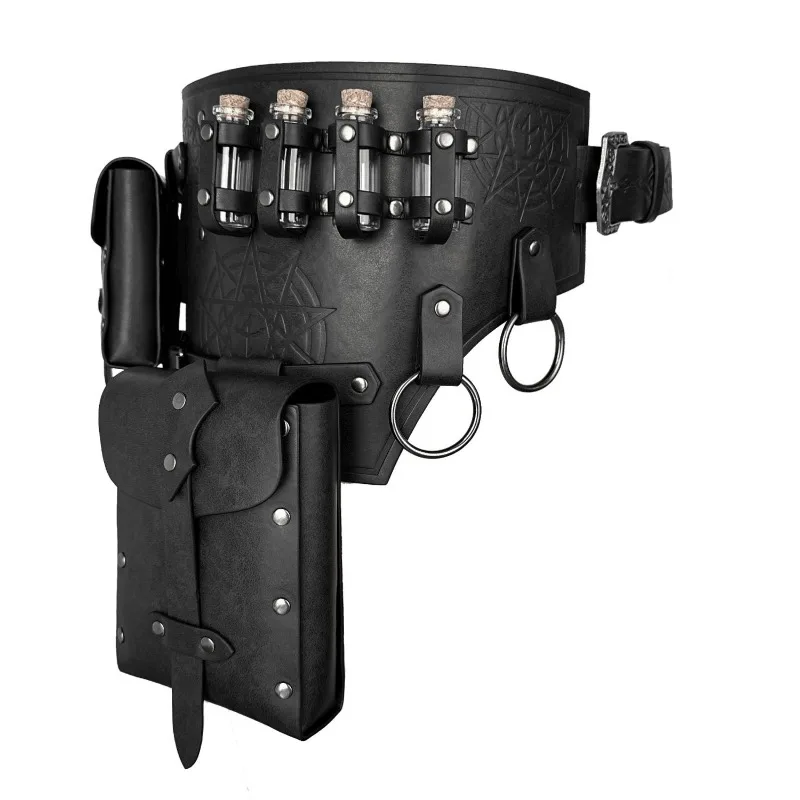 男性用ルネッサンスコスチューム ハロウィン 中世 海賊 ポーションボトル レザーベルト