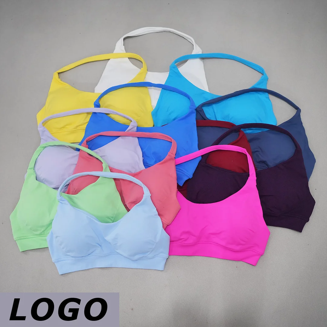 DF LOGO Women Backless Seamless Sports Bra Push Up High Support Breathable Elastic Yoga Gym Running Workout Fitness Athletic Top
