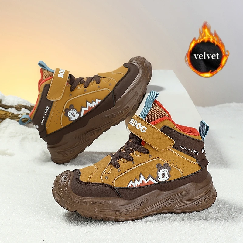 

Детские зимние кроссовки на теплом меху, удобные бархатные зимние ботинки, высокие детские кроссовки для мальчиков, уличная нескользящая повседневная спортивная обувь