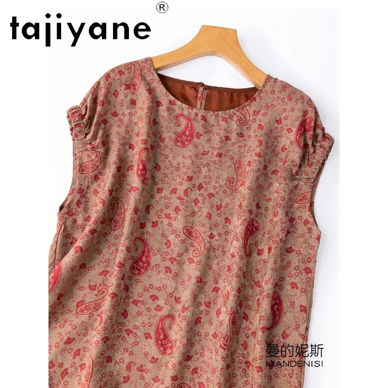 TAJIYANE 100% Mulberry Silk Shirt Women Back Slit T Shirt Jacquard Xiangyunsha Blouse Cashew Flower Summer Tops for Woman 블라우스