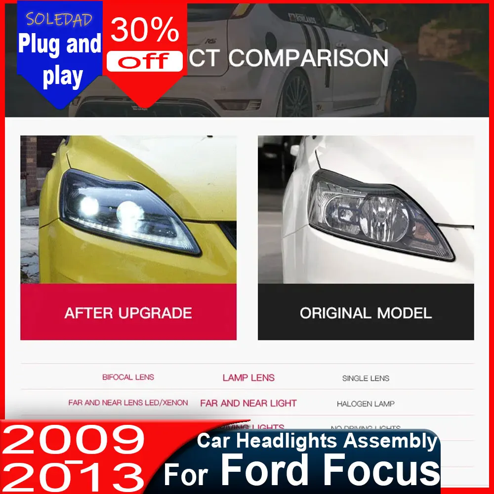 

Plug and play Car Headlight For Ford Focus 2009 -2013 Headlight With LED DRL Dynamic Turn Signal Xenon Headlamp Assembly