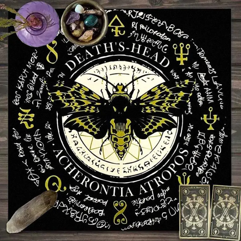 VIKAMA Skeleton Moth Rune Tarot Tablecloth Mystical Divination Altar Cloth Ritual for Spiritual Room Decor Witchy
