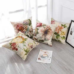 Linen Cushion Cover American Vintage Flower Pillowcase For Sofa Home Living Room Bedroom Home Decor, 40x40 45x45 50x50 60x60