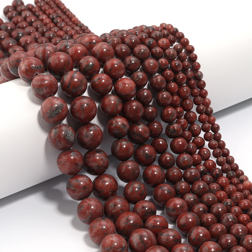 1 Strand Round Natural Stone Beads 4/6/8/10/12mm Sesame Jasper Beads For DIY Bracelet Necklace Earring Jewelry Making Supplies
