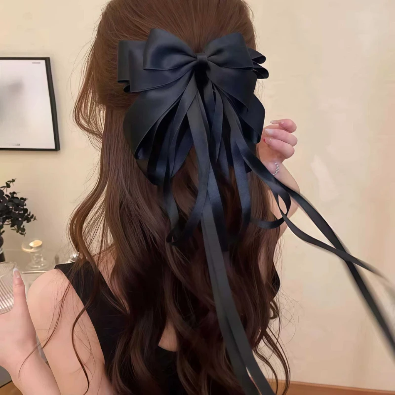 Black Bow Ribbon Hair Claw, Elegant Ballet Style Shark Clip for Women Half Updo Hairstyle Hair Accessories