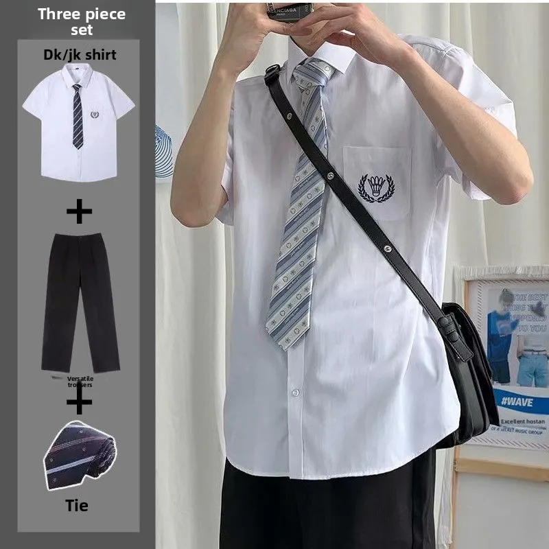 

Loose Short Sleeve Shirt Men's College Style Couple Trendy JK Women's Blouse Half Sleeve Versatile Class Uniform White Shirt