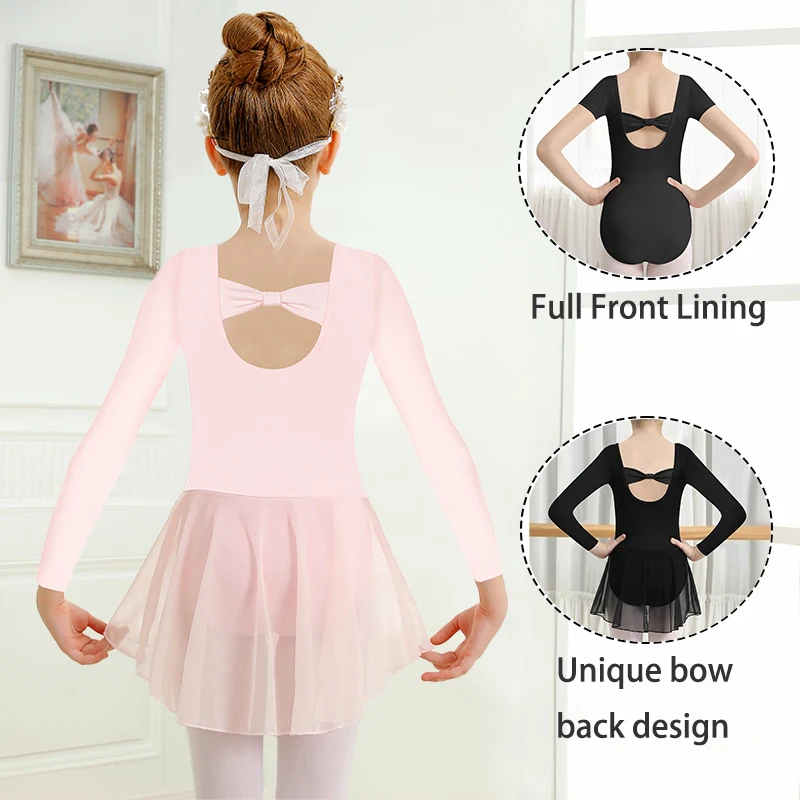 ﻿   여아용 반팔 발레 레오타드, 유아용 긴팔 등 리본 댄스 드레스 (아동 무대 의상)